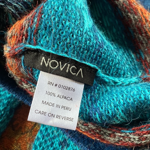 Novica Alpaca Set hat scarf wrist warmer gorgeous turquoise blues snowflake NEW - Picture 4 of 9